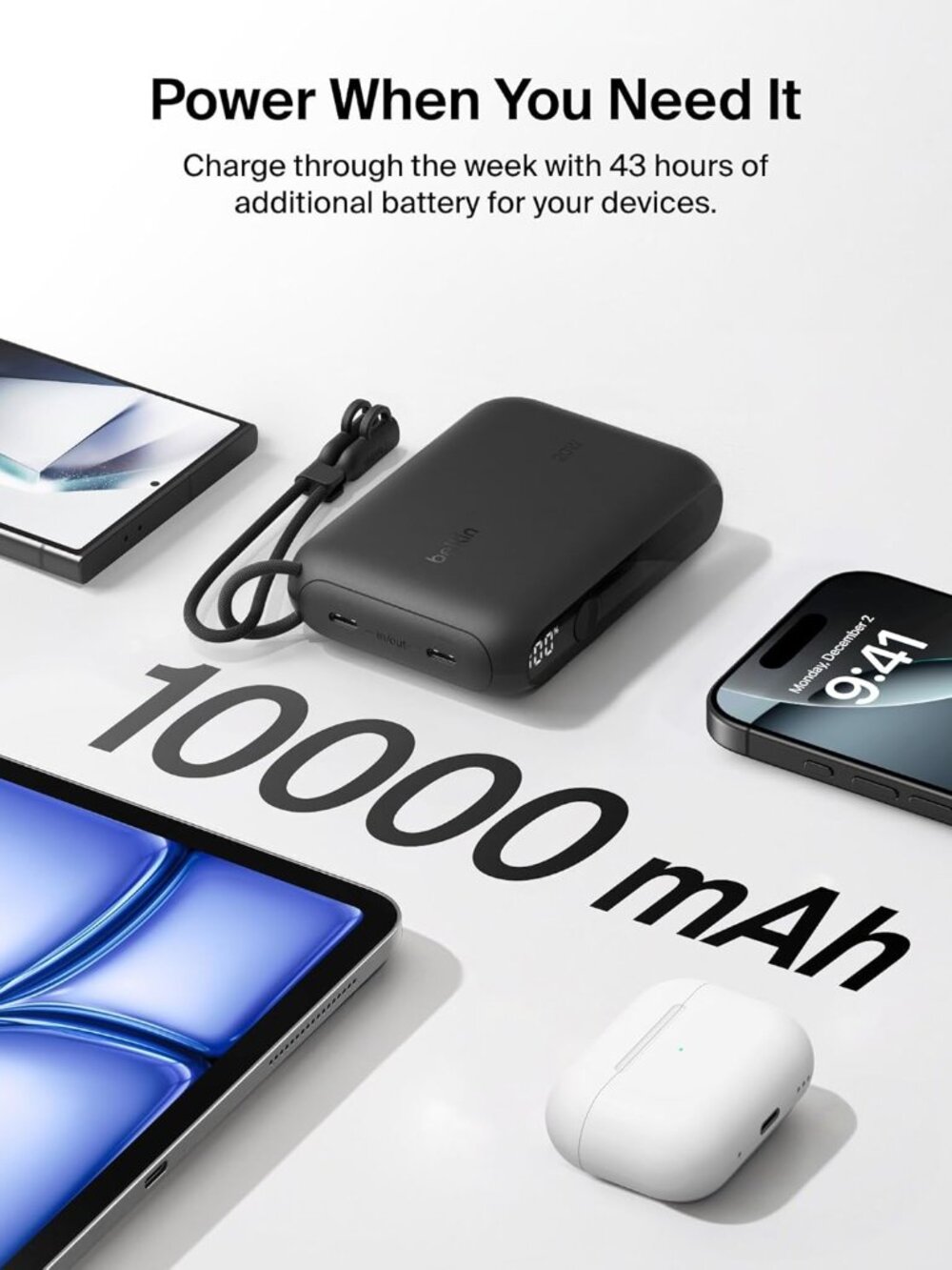 Belkin Slim 10,000mAh USB-C Portable Charger Power Bank - Black - Picture 7 of 10